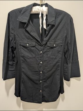 James Perse Black Button-Front Utility Shirt